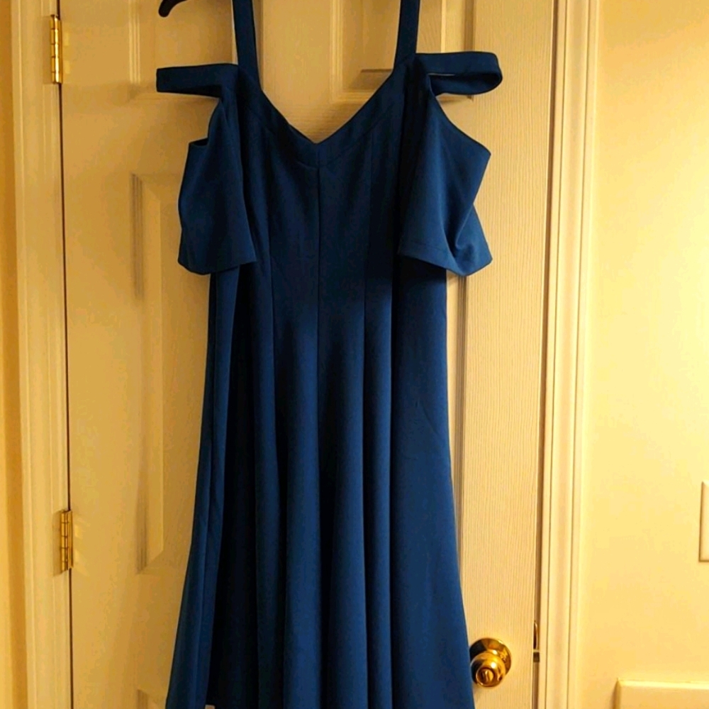 LB cobalt blue cold shoulder fit/flare dress18